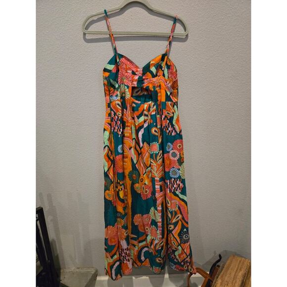 Farm Rio x Anthropologie Women's Pleated Palm Midi Dress Multicolor M - Picture 8 of 13